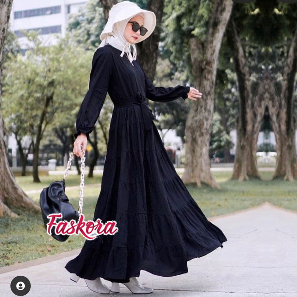 Dress Cinderella Dewasa Dress Lengan Panjang Polos Dress Polos Panjang Jumbo Lengan Pendek