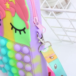 Tas Pop It Anak Motif Unicorn Pop It Minions Gamblok Gelembung Sensory Mainan Anak Size Kecil Tas Anak Rainbow Macaron Tas Selempang Unicorn