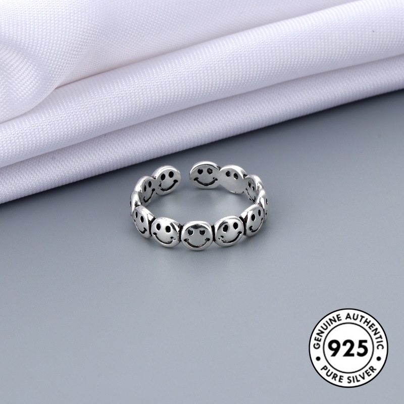 Cincin Sterling Silver 925 Motif Smiley Face Gaya Hip Hop Untuk Pasangan