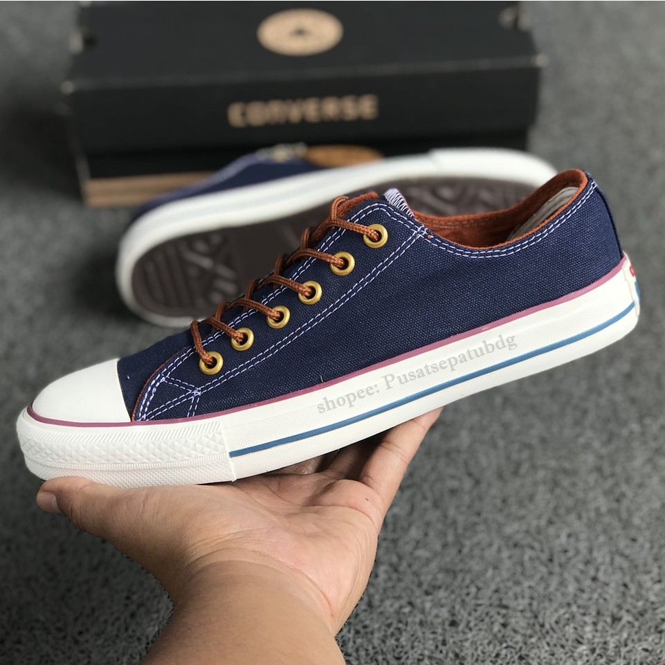 (BAYAR DITEMPAT) Converse Premium Tali Tan Low Navy