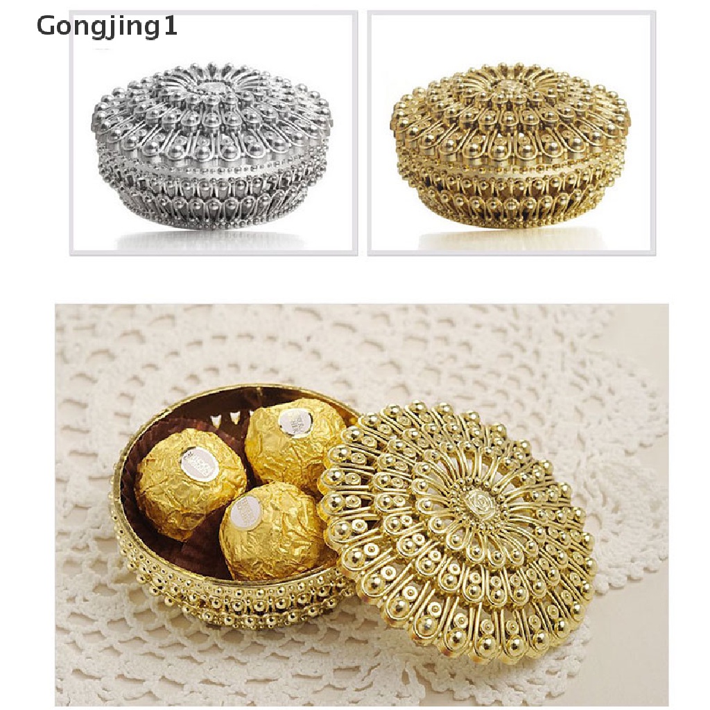 Gongjing1 Kotak Permen / Kue Mini Hollow Foil Emas Untuk Suvenir Pernikahan / Hadiah Bayi