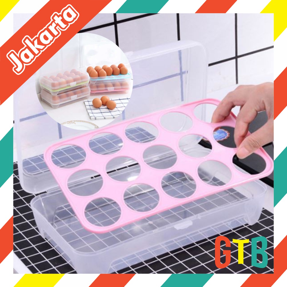 ❤GTB❤ Tempat Telur Isi 15 Sekat Kotak Telor Egg Storage box Penyimpanan Telor rak serbaguna R570