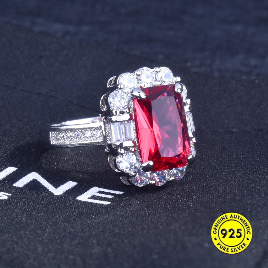 New Ruby Square Diamond Ring Luxury Colored Gems Adjustable Opening