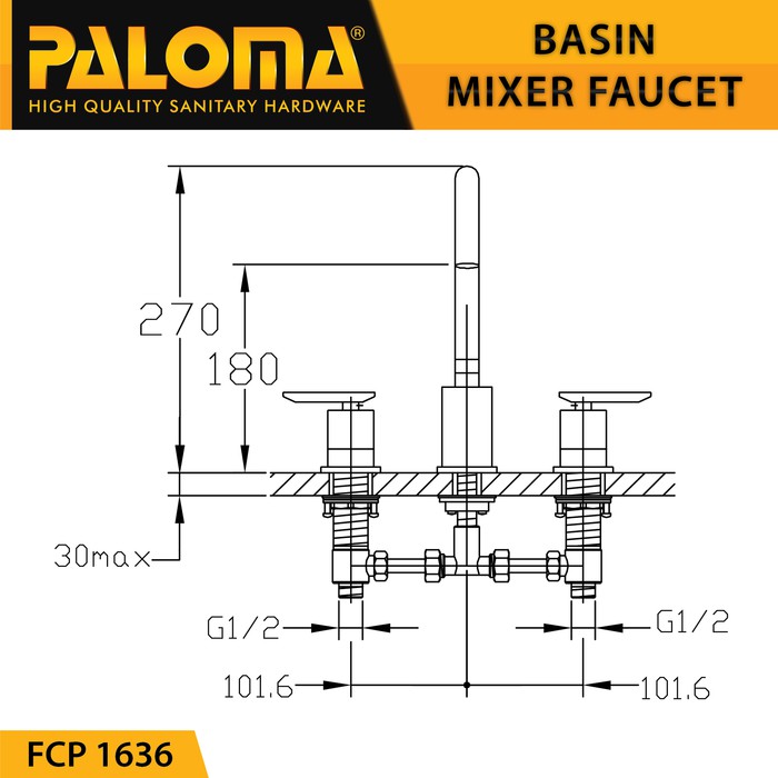 PALOMA FCP 1636 Keran Mixer Wastafel Cuci Tangan Panas Dingin Kran Air