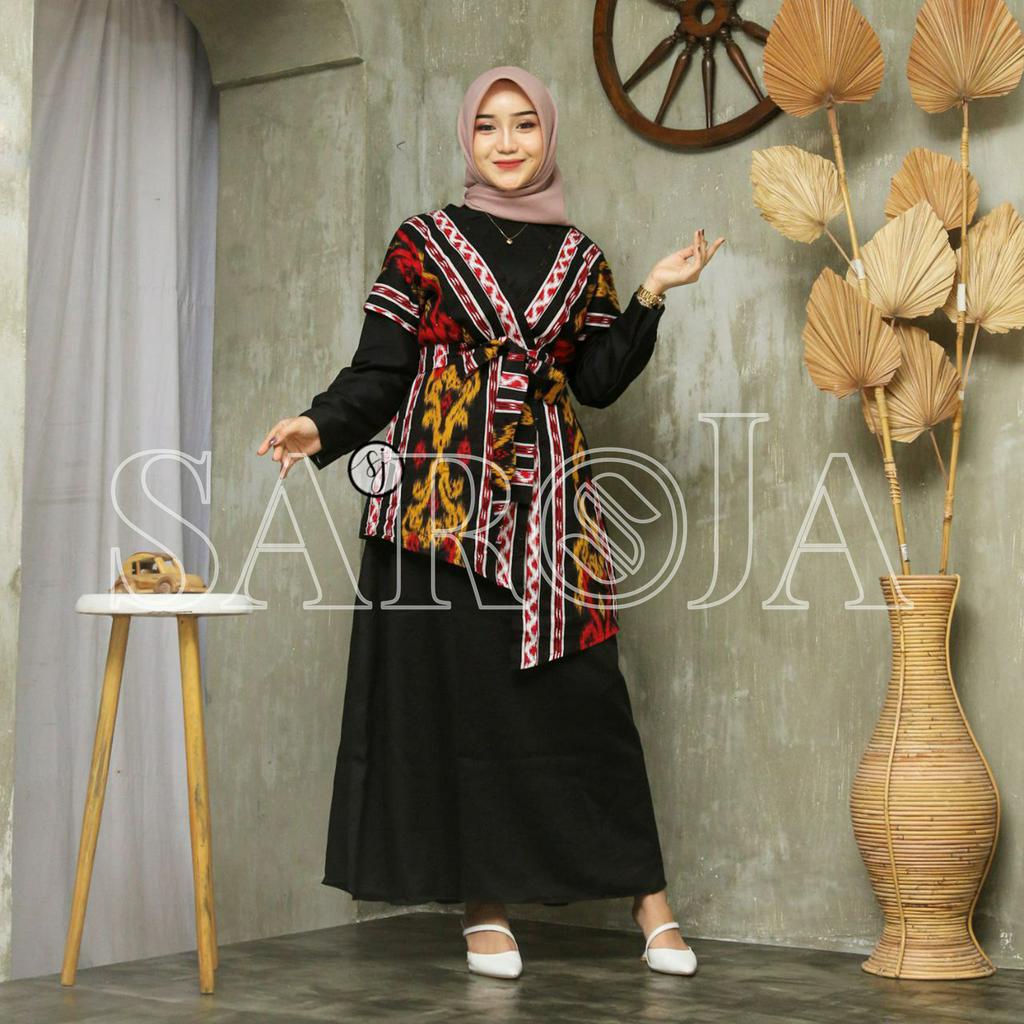 Couple Keluarga Gamis Kombinasi motif Songket  terbaru (komb. Hitam)