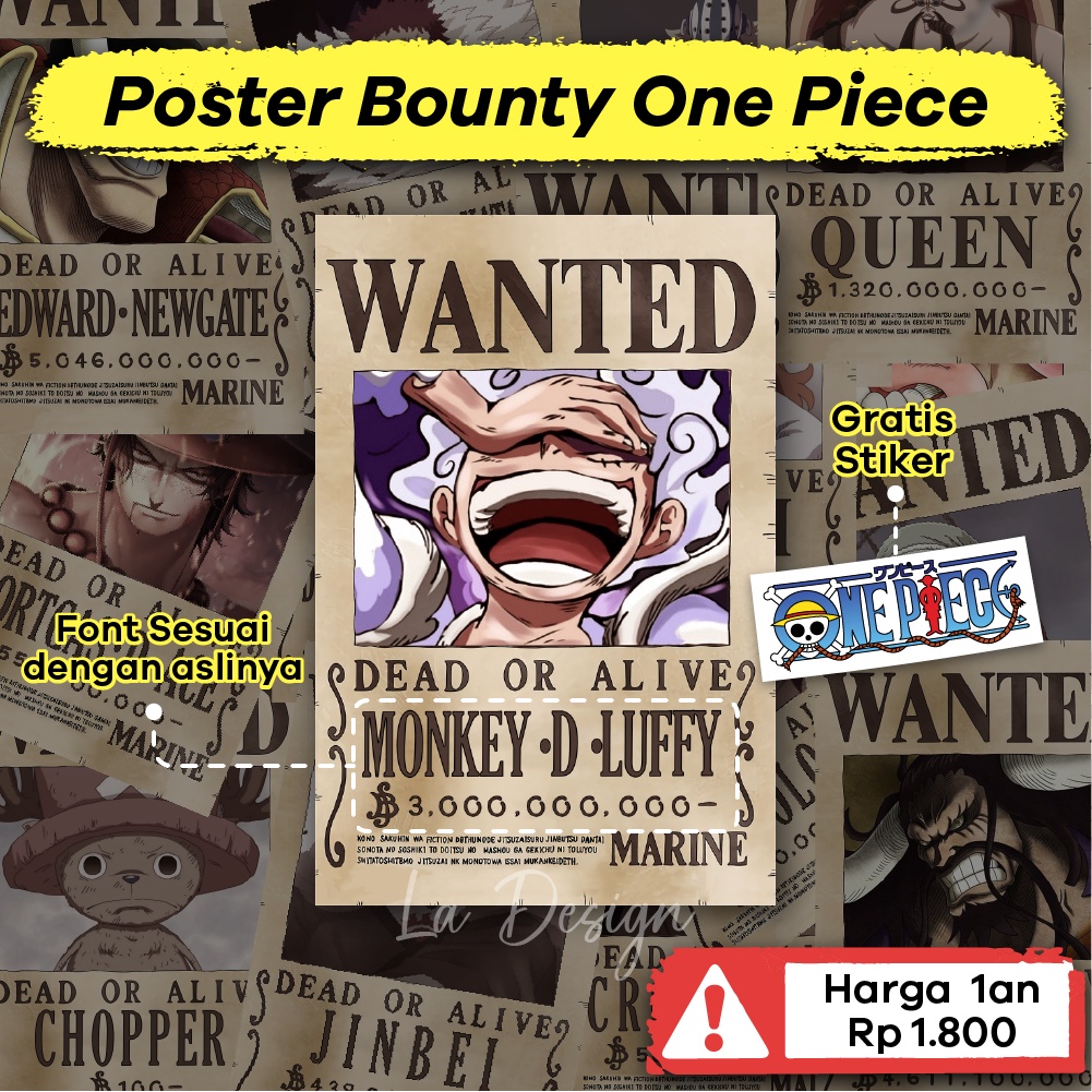 Jual Poster Bounty One Piece Wanted 1 Set Crew Poster Dinding Kamar ...