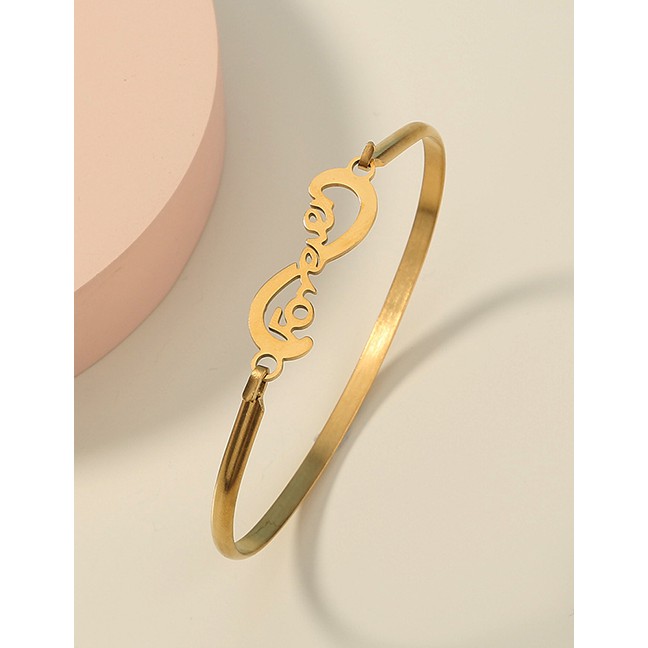 LRC Gelang Tangan Fashion Golden Color Stainless Steel Letter Alloy Hollow Bracelet P12362