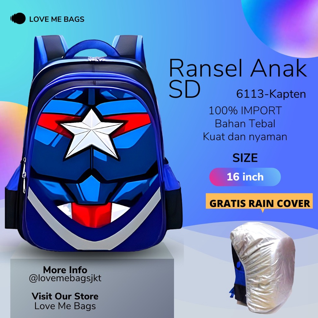LMB Tas Anak Sekolah Cowok SD Import Gambar Karakter Superhero Viral Bahan Nilon Premium Anti Air