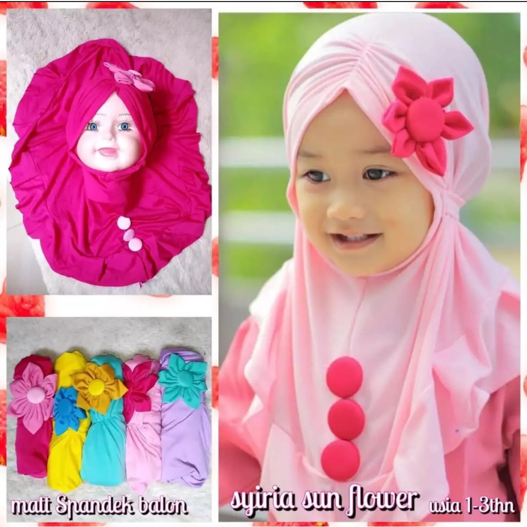 Jilbab Anak Bayi Balita Sun Flower Usia 0-3 Tahun Bahan Jersey Terbaru Termurah/Alody Collection