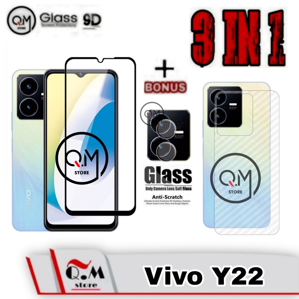 Paket 3in1 Tempered Glass Vivo Y22 Anti Gores Pelindung Layar