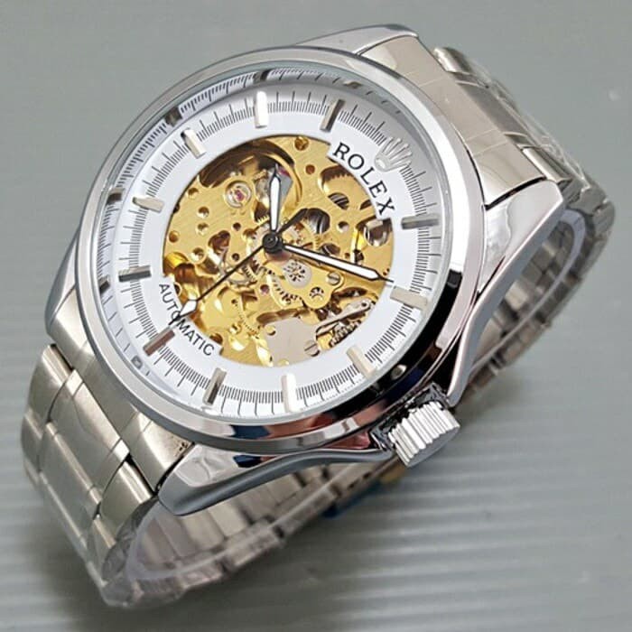 JAM TANGAN PRIA ROLEX AUTOMATIC BESAR SILVER (WHITE GOLD)