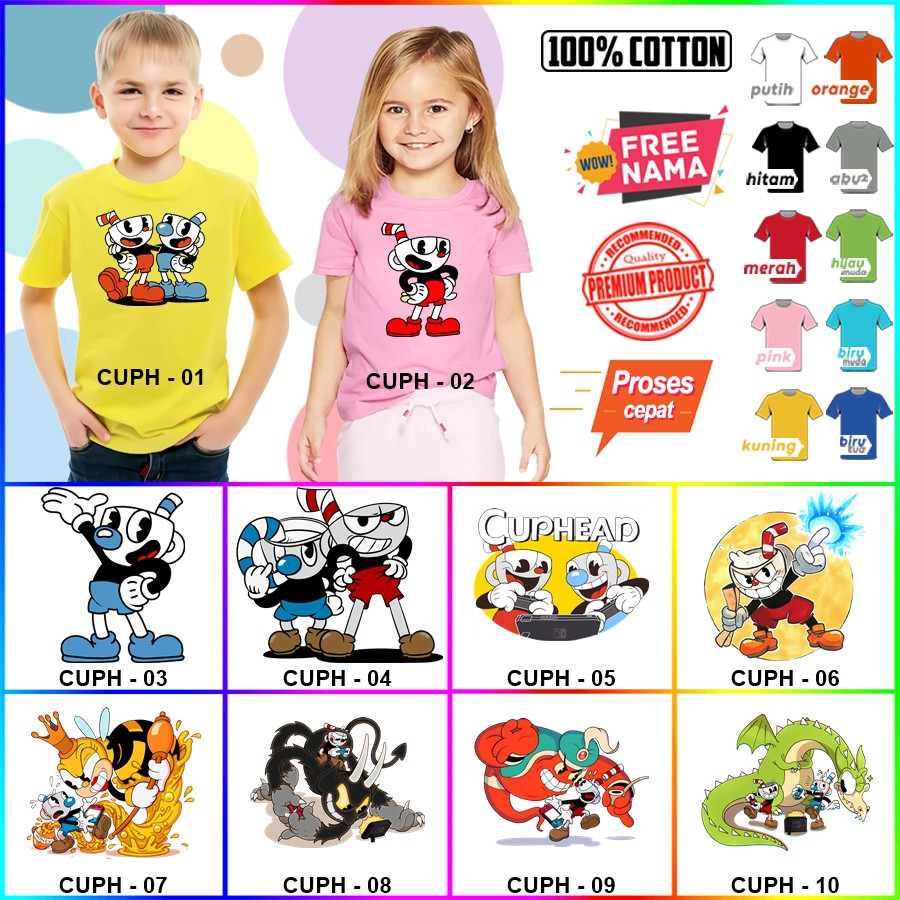 Baju Kaos ANAK DAN DEWASA CUPHEAD COUPLE (FREE NAMA)