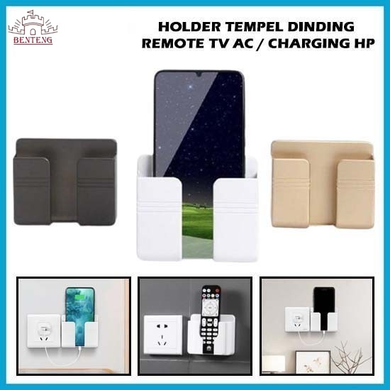 RH05 - Tempat Charger Cas HP Smartphone Holder Rak Remote Kabel Tempel Dinding