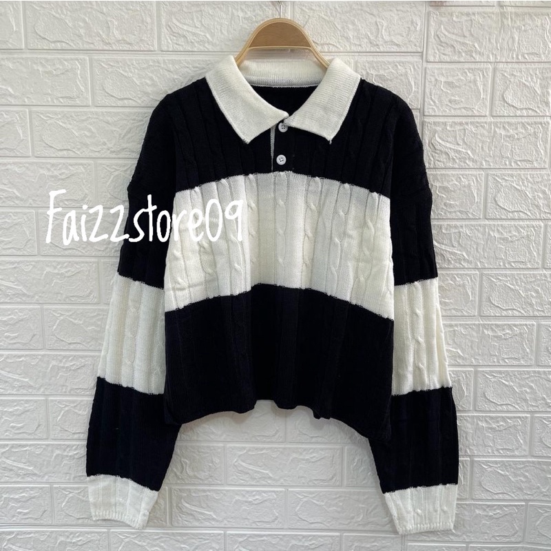 Rahmadhani Sweater kerah crop top knits cable wanita tebal