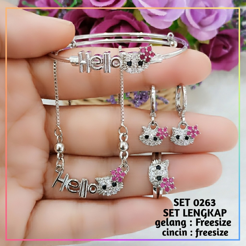 Set perhiasan xuping set anak hello kitty silver lapis emas gold 0263