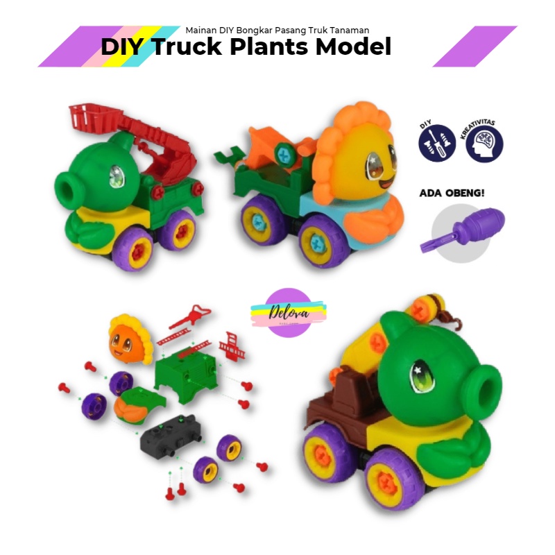 DIY Truck Plants Mainan Anak Mekanik Bongkar Pasang Truk Tanaman Bunga KGP Kaguyaplas