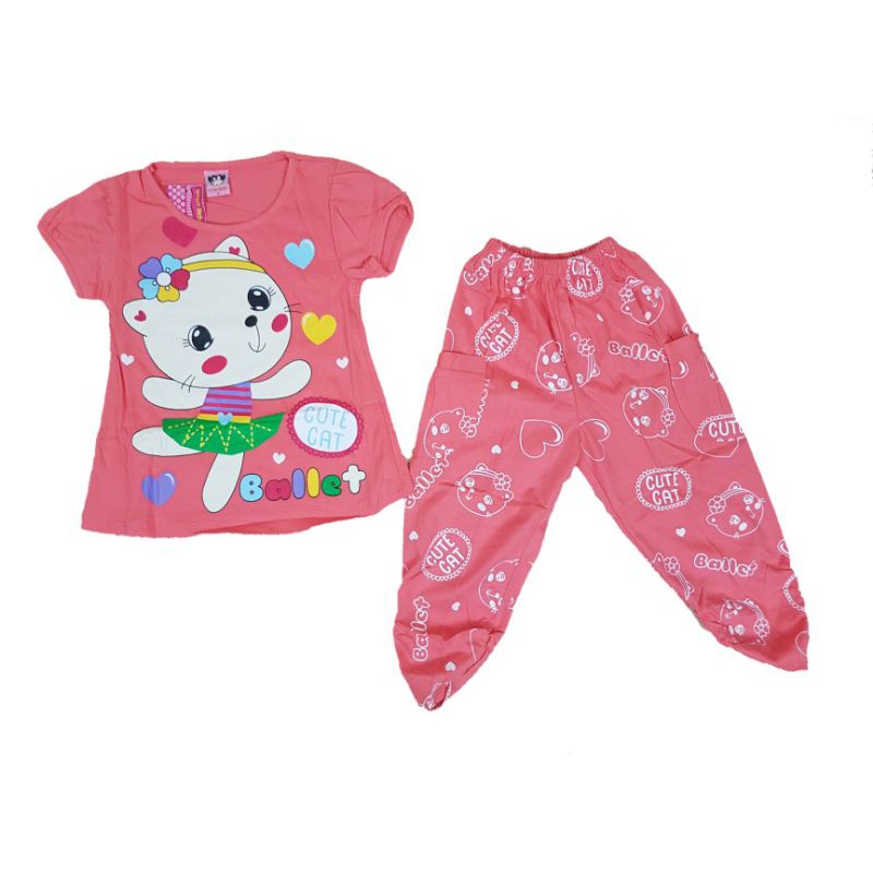 Setelan baju anak perempuan CP Donut motif best friend (sr.A50) warna ungu peach pink fanta