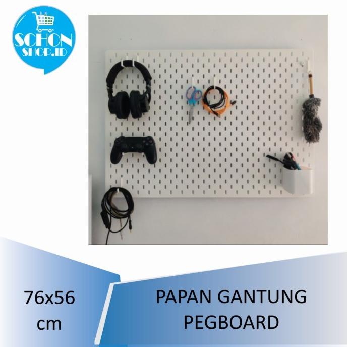 

best seller] Papan Dengan Gantungan PegBoard Motif Kayu/Putih-Rak Dinding 76x56cm
