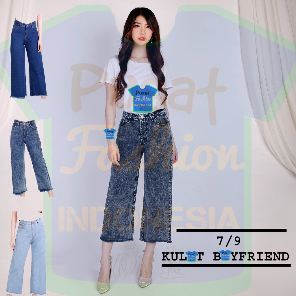 [4 WARNA] Celana 7/9 BoyFriend Kulot Wanita Jeans Pendek Tanggung Cullote BF Plain Import