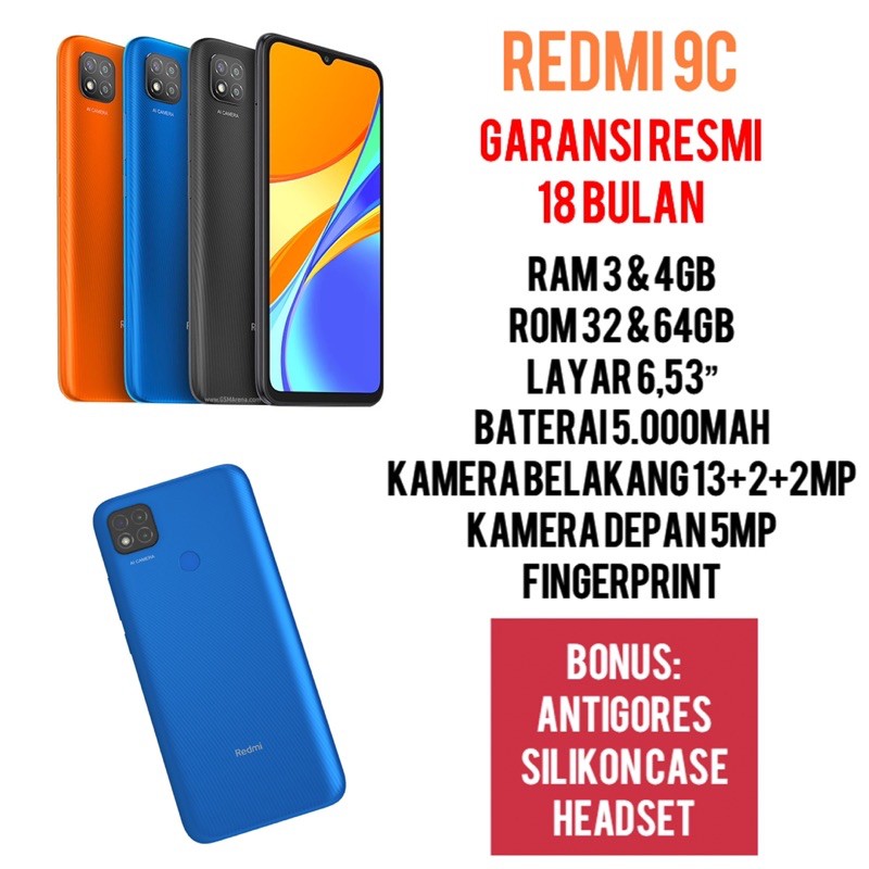 Redmi 9C 4/64 3/32 4 64 3 32 4/64GB 3/32GB Garansi resmi 18 bulan Redmi 9 C xiaomi 9c