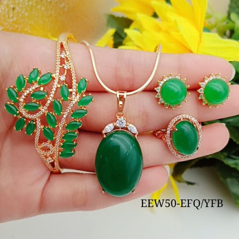xuping set perhiasan wanita lapis emas awet permata giok asli impor