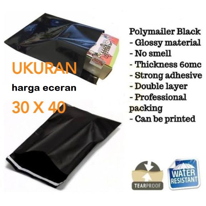 

30 x 40 cm 25 x 35 cm plastik polymailer hitam amplop plastic black kantong onlineshop olshop