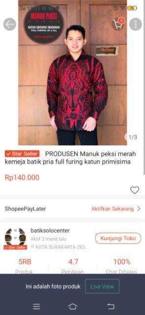 Manuk Peksi Merah Kemeja Batik Pria Full Furing Katun Primisima Batik Solo Batik Pria Eksklusif