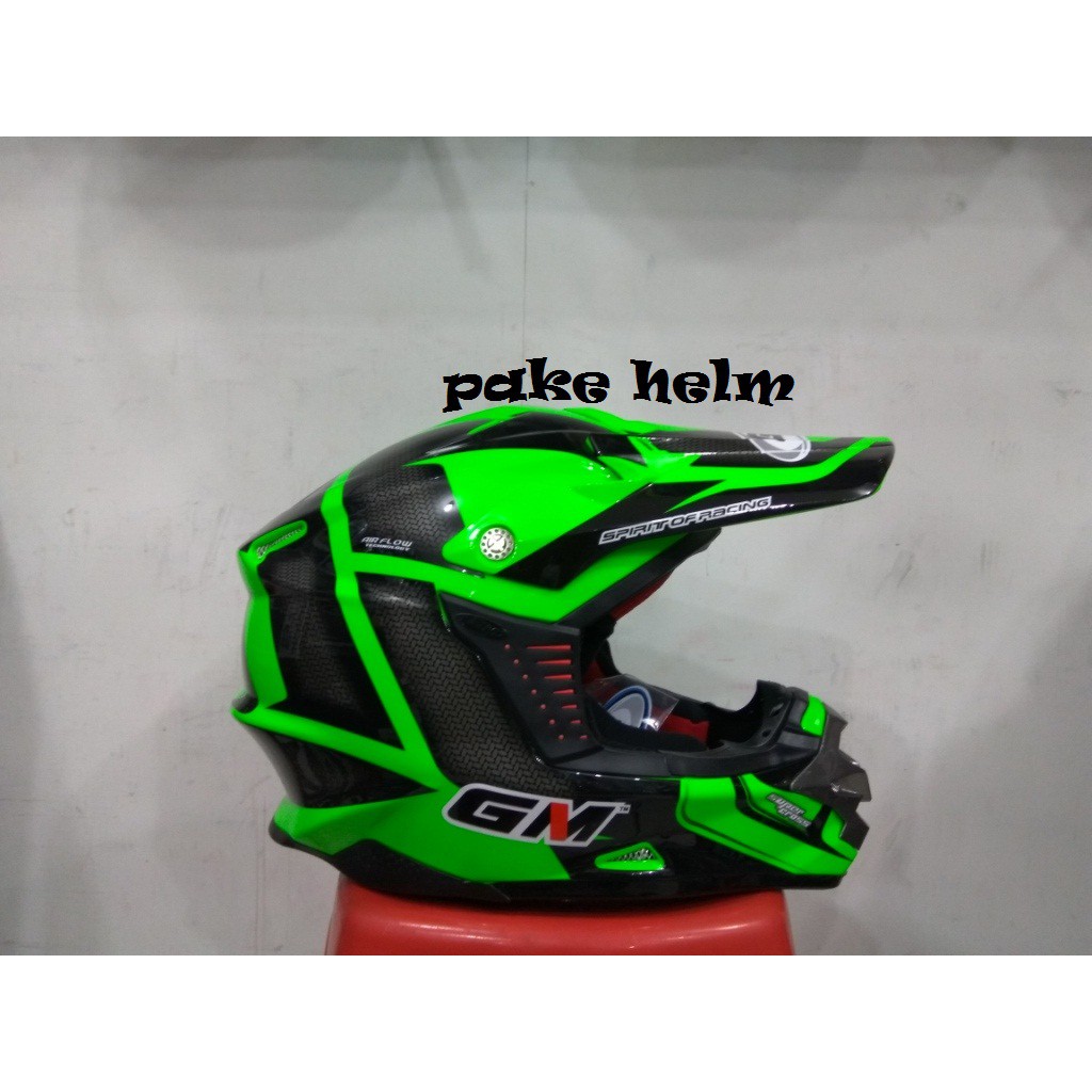 DISKON HELM GM SUPER CROSS MOTIF TRACKER GREEN FLUO FULL FACE CROS