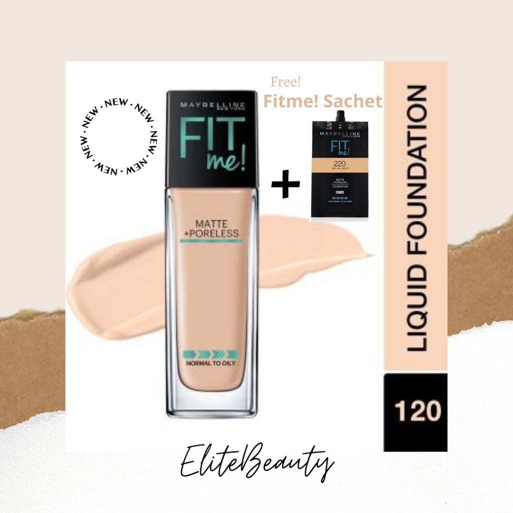 [Free FitMe Sachet] Maybelline Fit Me Matte Shade 220  Poreless Liquid Matte Foundation Make Up