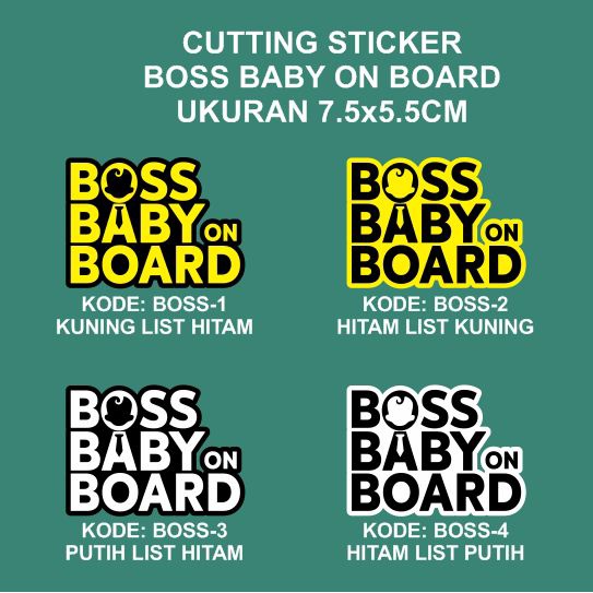 

Cutting Sticker BOSS BABY ON BOARD 75x55mm HARGA SATUAN