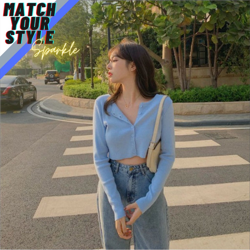 Cardigan Angel Shirt Cropped Knitted High Waist Single-Breasted Long-Sleeved Female Slim Crop Top-1
