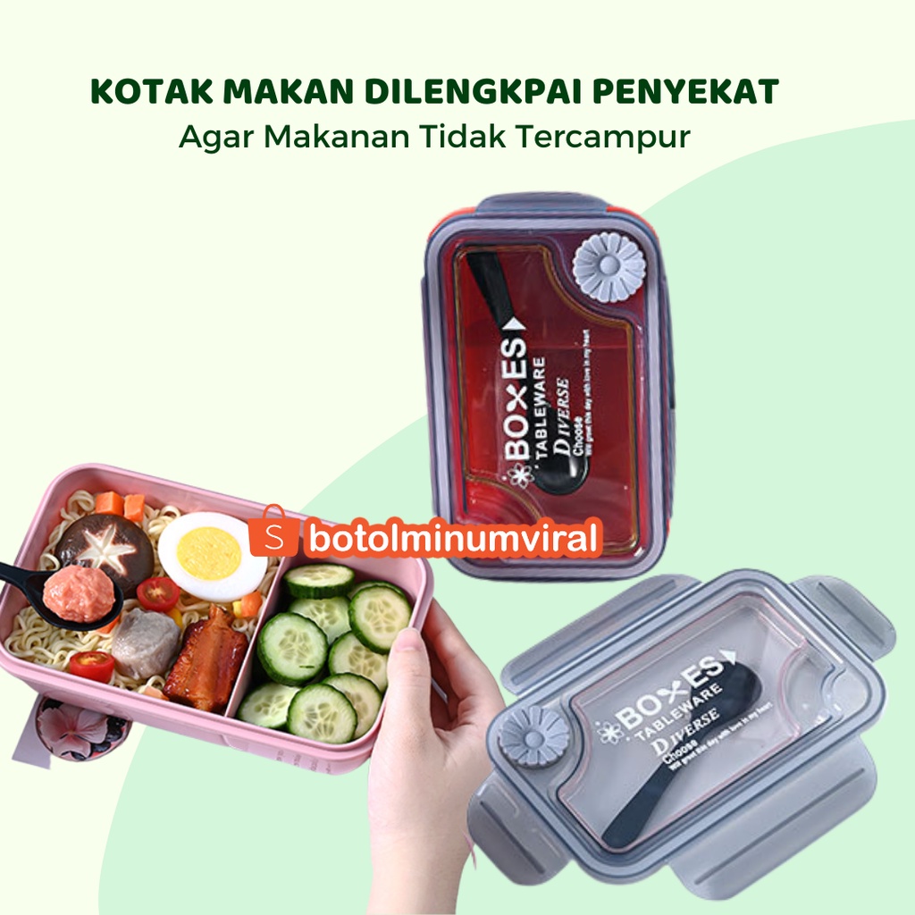 Kotak Bekal Makan Lunch Box Microwave Save 2 Sekat Anti Tumpah 850 ml Premium BPA Free Food Grade