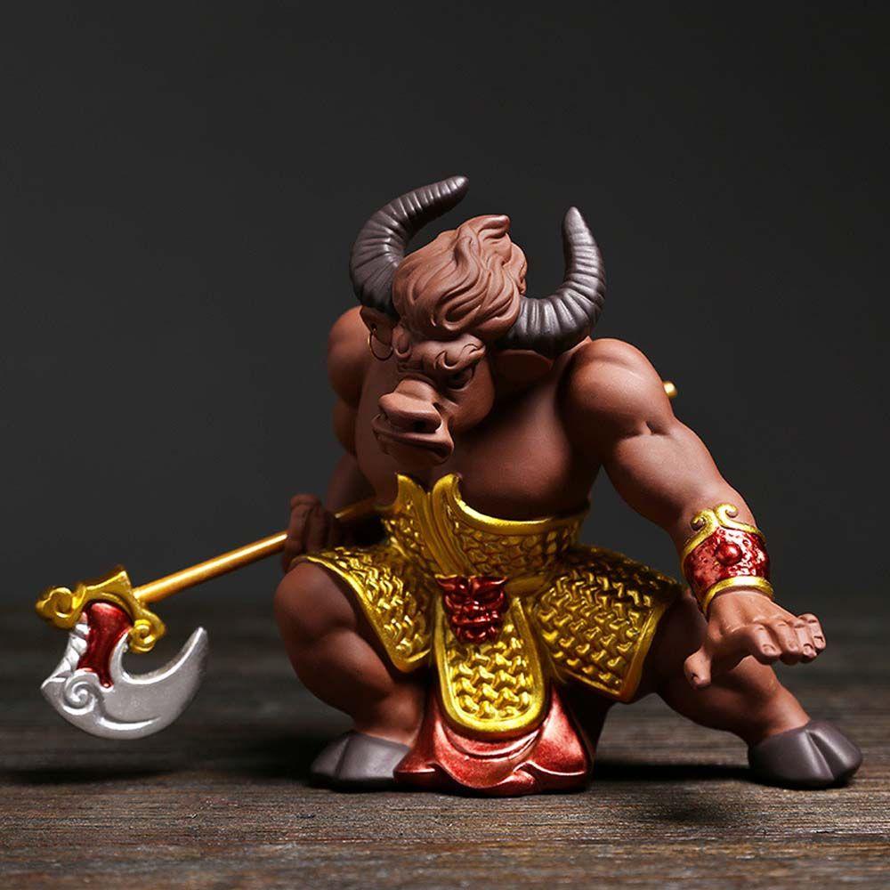 Lanfy Bull Figure Untuk Anak Hadiah Kerajinan Tangan Buatan Tangan Sapi Setan Tanah Liat Ungu Model Mainan Koleksi Angka Hiasan Mobil Dekorasi Desktop