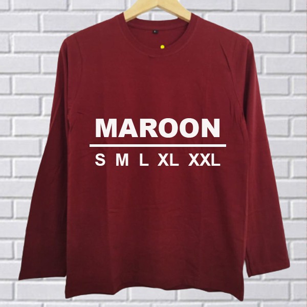 Baju Kaos Polos Dewasa MAROON SOLID kaos Tangan Lengan Panjang Merah Marun Bandung Pria Wanita