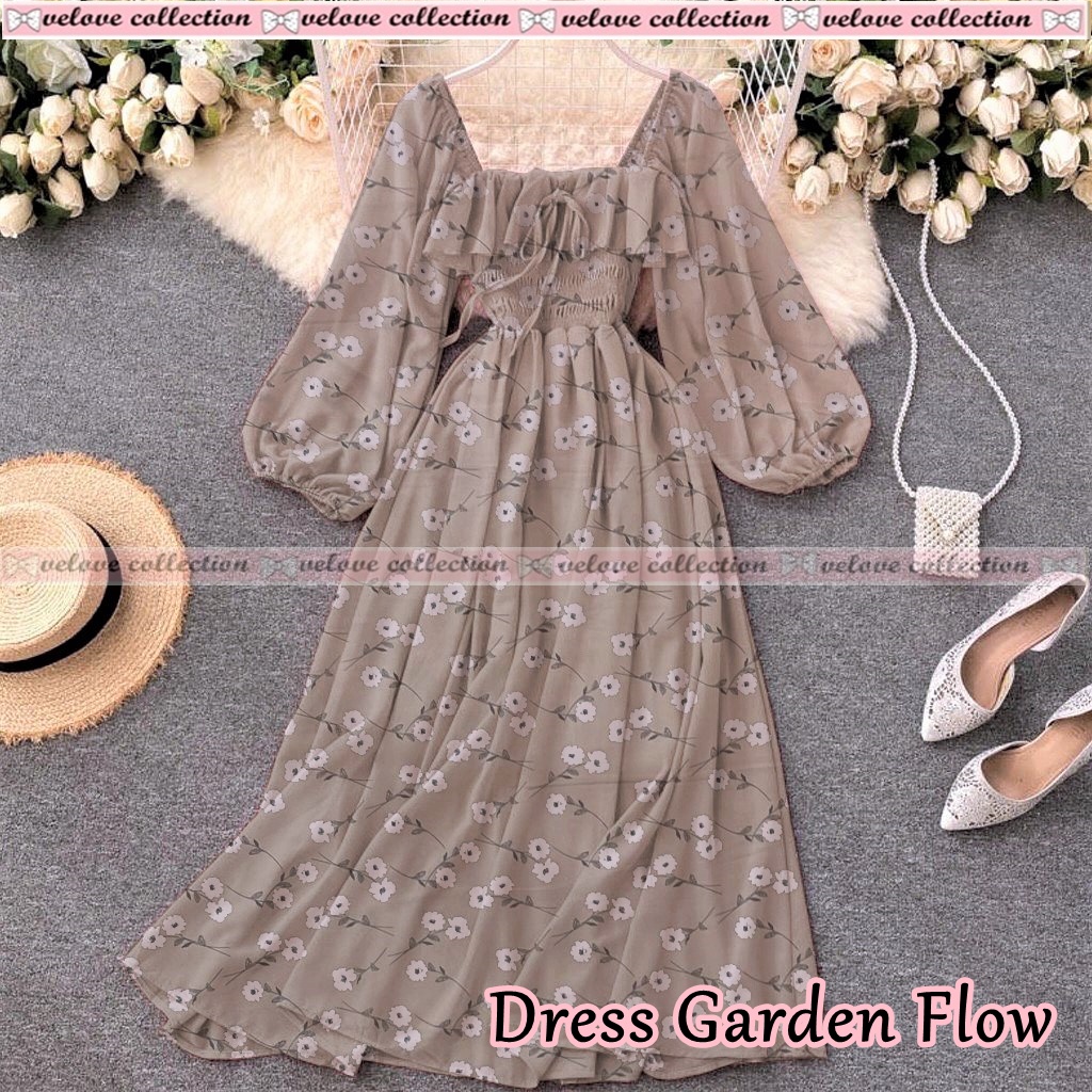 JONKA FASHION - Dress Sora Flower Fashion Wanita Gaya Vintage Dress Casual Terbaru-6230 Milo Flow