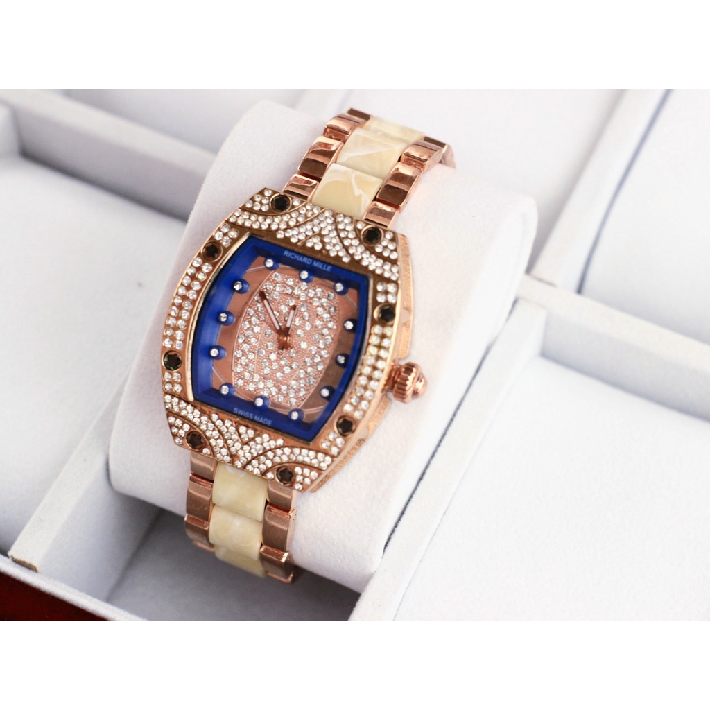 JAM TANGAN WANITA E100 RANTAI KOMBI BODY FULL MATA DM 4.0CM || JAM TANGAN FASHION WANITA TERBARU