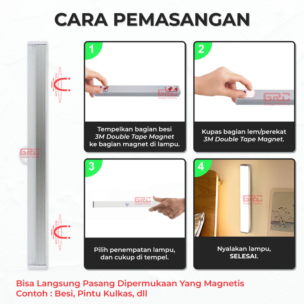 Lampu Baca Tempel Magnetic LED Sensor Gerak Lampu Dinding Lemari Kamar