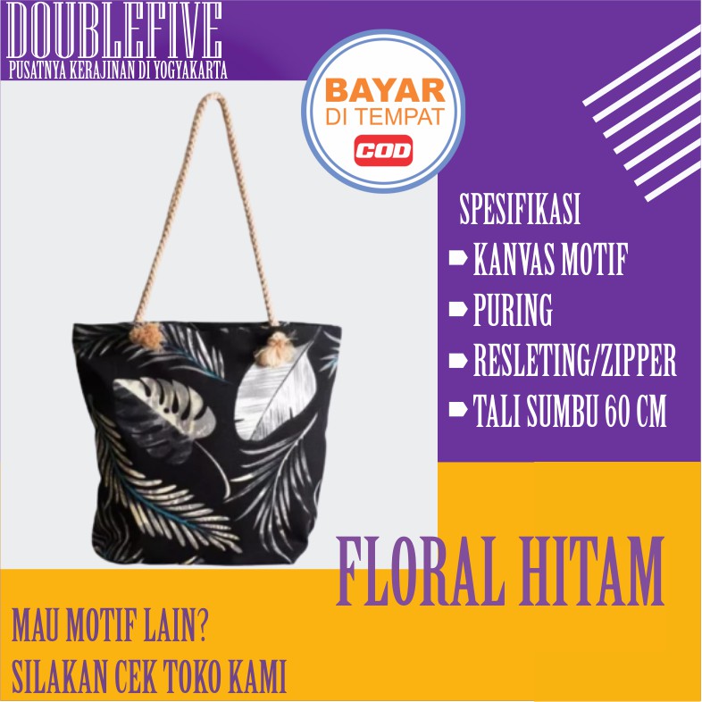 ( TALI SUMBU BAYAR DITEMPAT ) TOTEBAG TALI SUMBU / KEPANG KANVAS MOTIF / TAS TOTEBAG WANITA