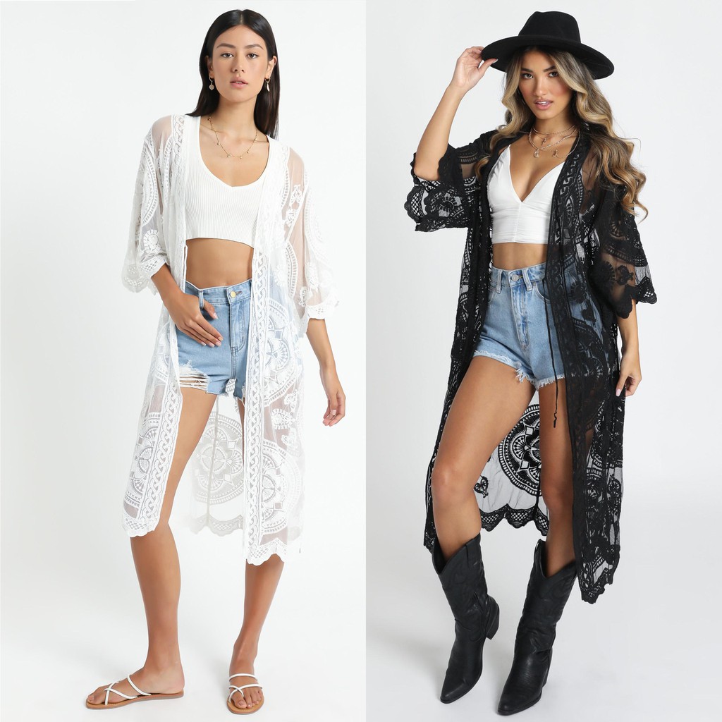 Outer Cardigan Luaran Baju Renang Putih Hitam