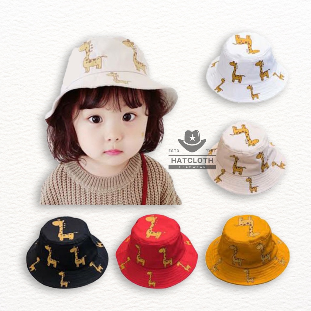 Topi Bucket Hat Anak Tali Sablon Jerapah Bahan Dril