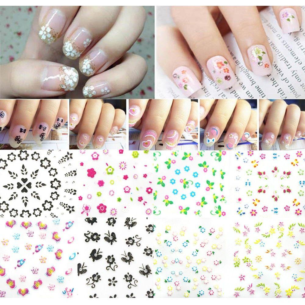 Preva 10Pcs Stiker Nail Art Warna Random Beauty Fashion. Transfer Desain 3D