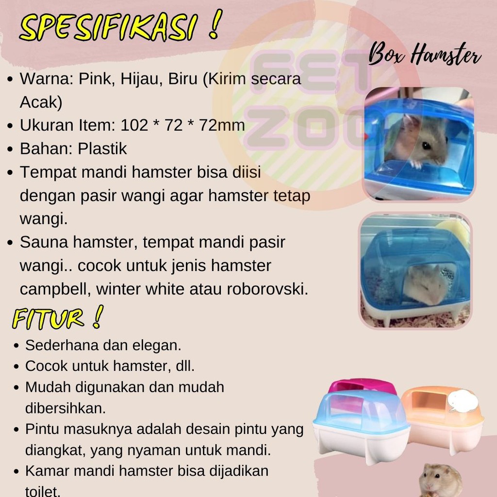 Tempat Mandi Hamster Kandang Hewan Peliharaan FETZOO-2