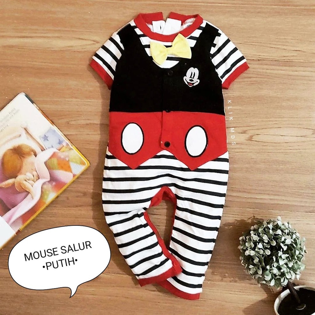 Baju Jumper Anak Bayi Laki-laki Motif Mouse Salur 1 Ukuran Usia 0-6 Bulan