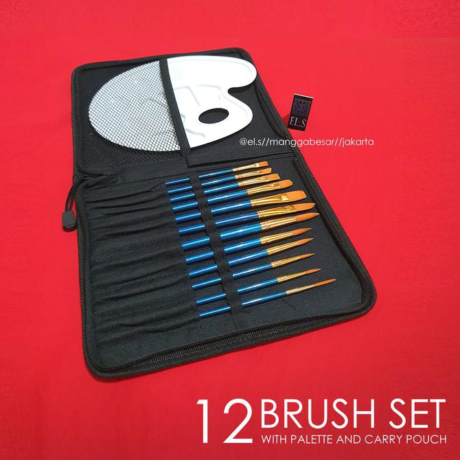 

DISKON 12 pcs Brush set with palette ( Set Kuas Lukis )