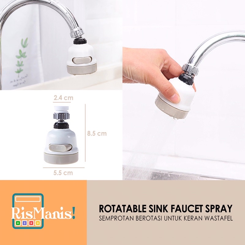 ROTATABLE SINK FAUCET SPRAY - Sambungan Keran Air Turbo Tambahan Wastafel Dapur Semprotan Shower