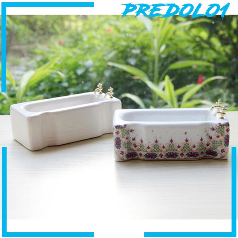 (Predolo1) Miniatur Bathtub Kotak Putih Bahan Keramik Dekorasi Kamar Mandi Rumah Boneka 1 / 12