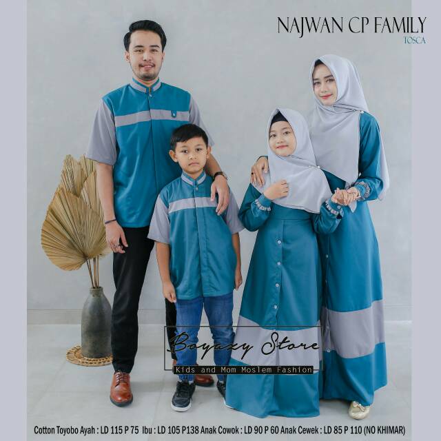 TERMURAH Baju Gamis Couple Family Polos Ayah Ibu Anak Cowok Cewek Katun Toyobo Najwan Ori Solo