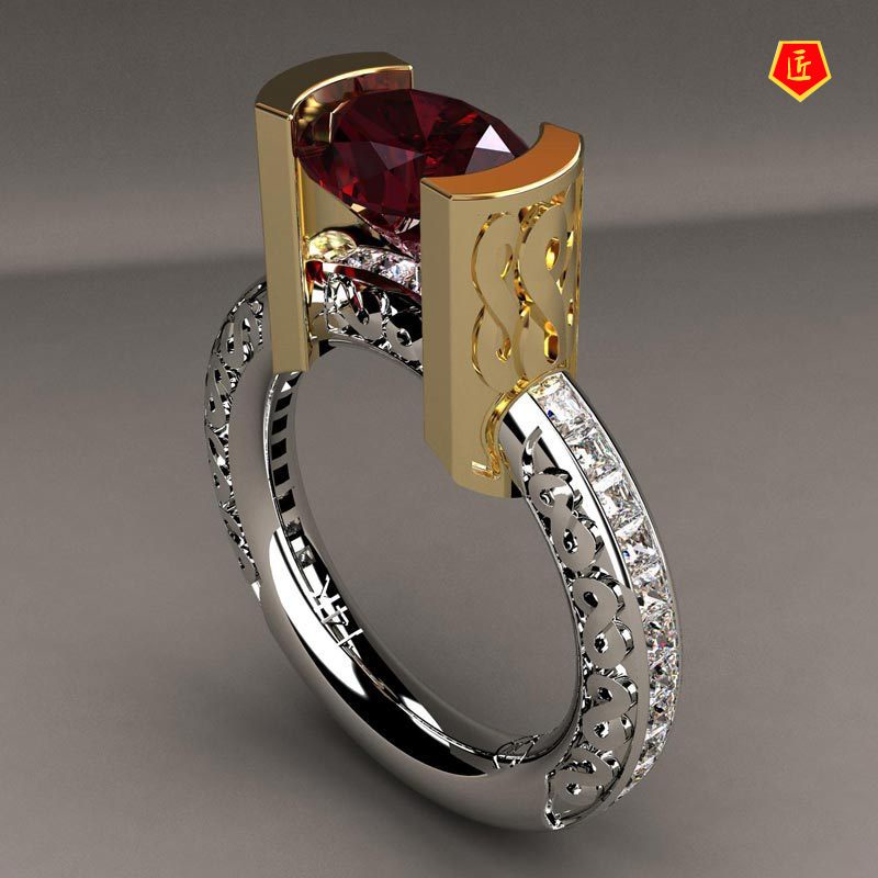 [Ready Stock]Female Ruby Diamond Ring 18K Gold Color Separation Elegant Fashion