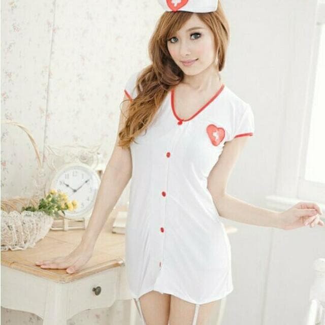 TBI Cosplay Dress Nurse Suster Perawat + Topi Lingerie Baju Tidur Sexy Kostum Suster Kostum Perawat