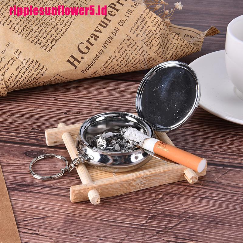 Asbak Rokok Portable Bentuk Bulat Dua Lapis Bahan Stainless Steel